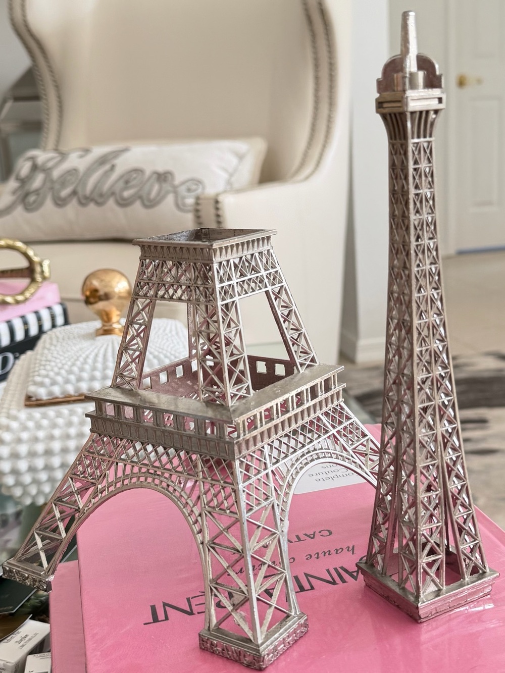 15" Eiffel Tower Statue Decor Alloy Metal, Silver - Picture 6 of 11